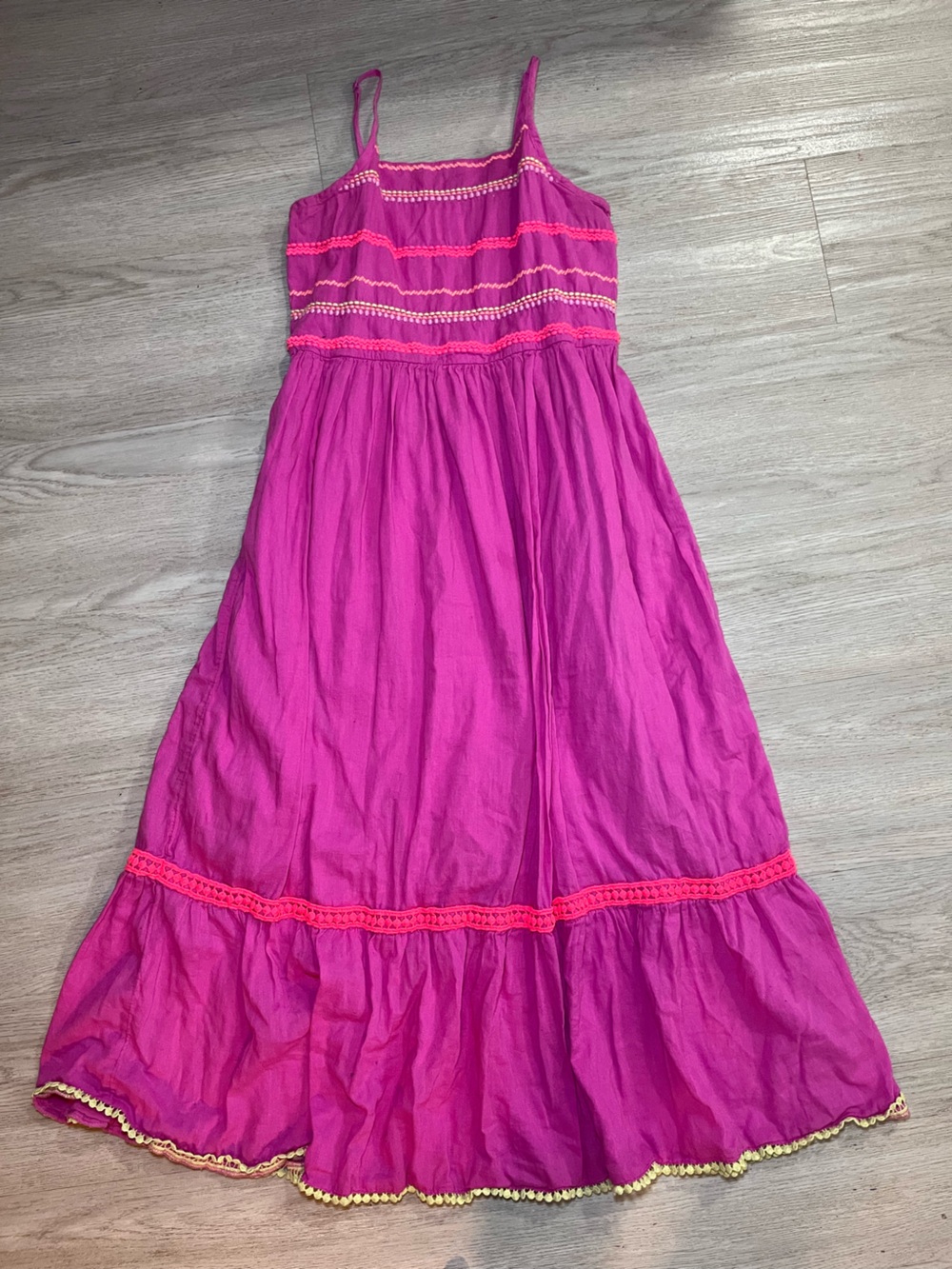 Cat & Jack Boho Fuchsia Tiered Maxi Dress with Crochet Trim XL